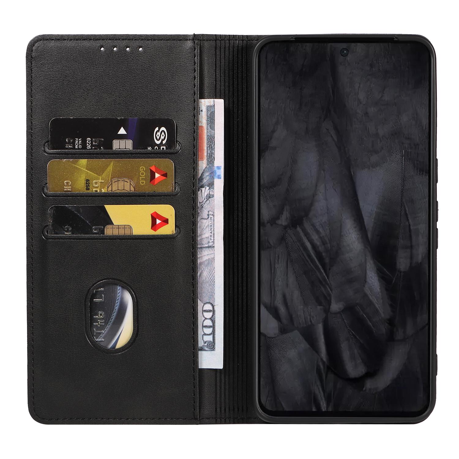 

For Google Pixel 8 Pro Wallet Case WANLONFENG NW1 Series Magnetic Closure Calf Texture Leather Phone Cover Sapphire