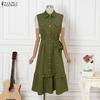 ZANZEA Women Casual Turn Down Collar Loose Sleeveless Dress