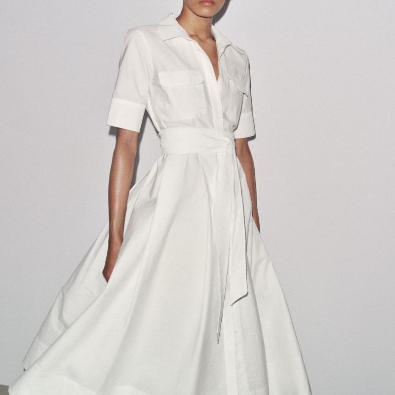 Za Export New Arrival Women's Clothing ZR Fashion Style Fashion Silm Waist-Controlled Lace-up Poplin Dress 2640360