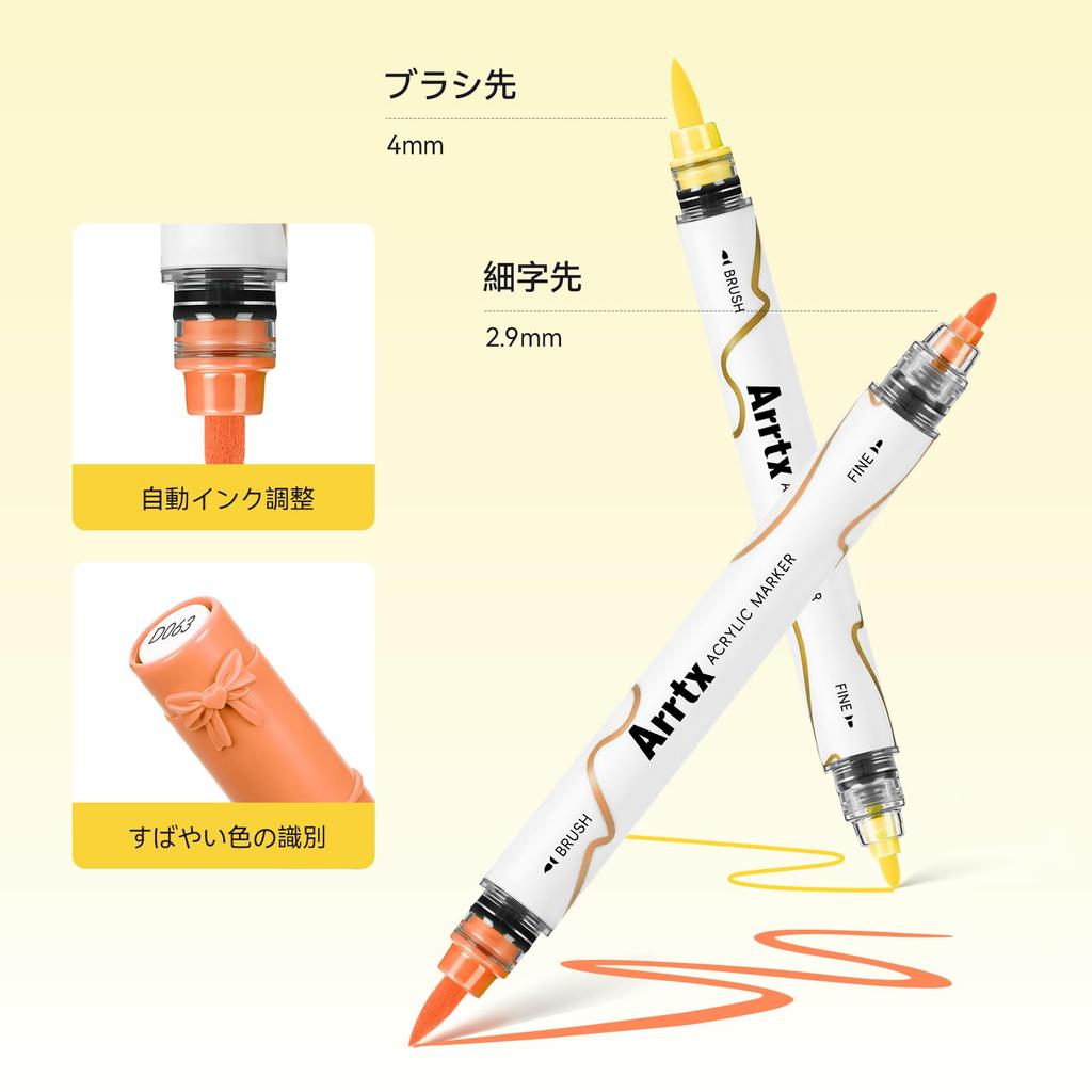 Arrtx 66 Colors Acrylic Paint Direct Ink Compatible Art Supplies Double-Ended Markers, Type, Pump-Free, Multi-Material