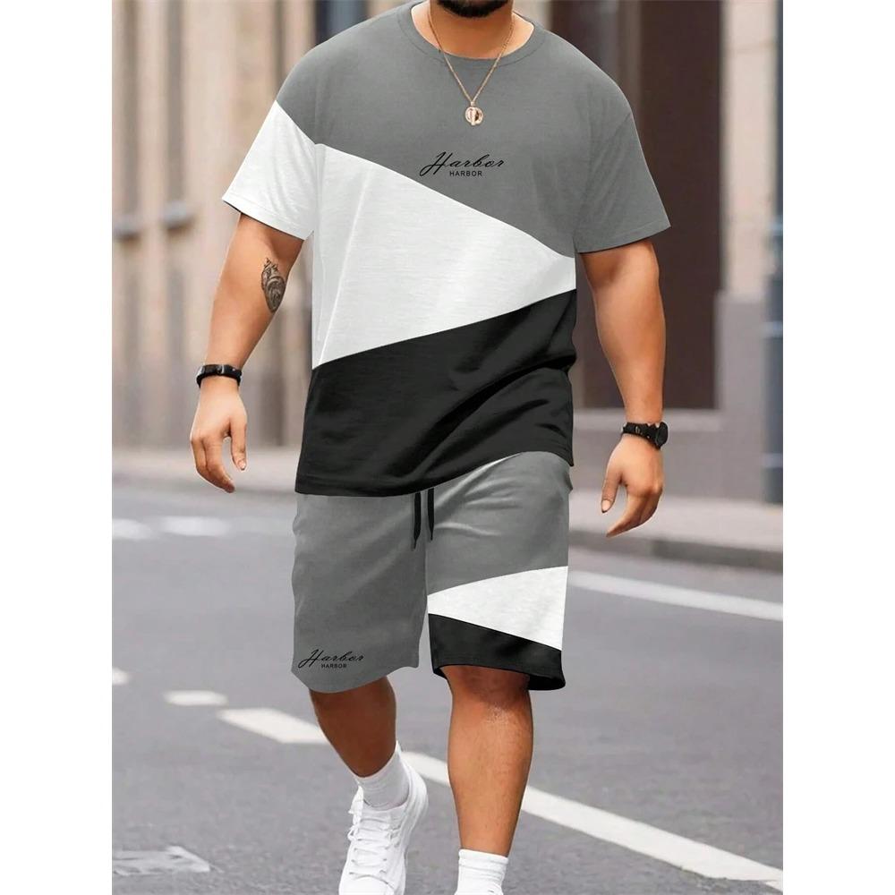 Summer Men s 3D Stripe Printed Sports Suit Fashion Versatile Trend Breathable Casual S