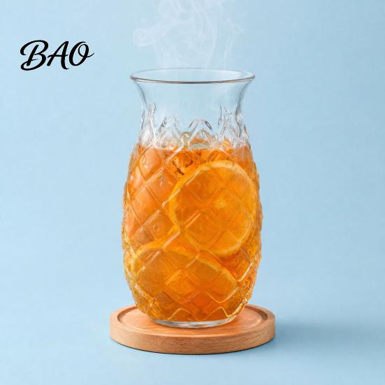 Cocktail Glass for Restaurants Pineapple Shape Glass, 480ml Embossed Tumbler Juice Hot Heat Resistant Glassware Beverages, Creative Bar Whiskey,