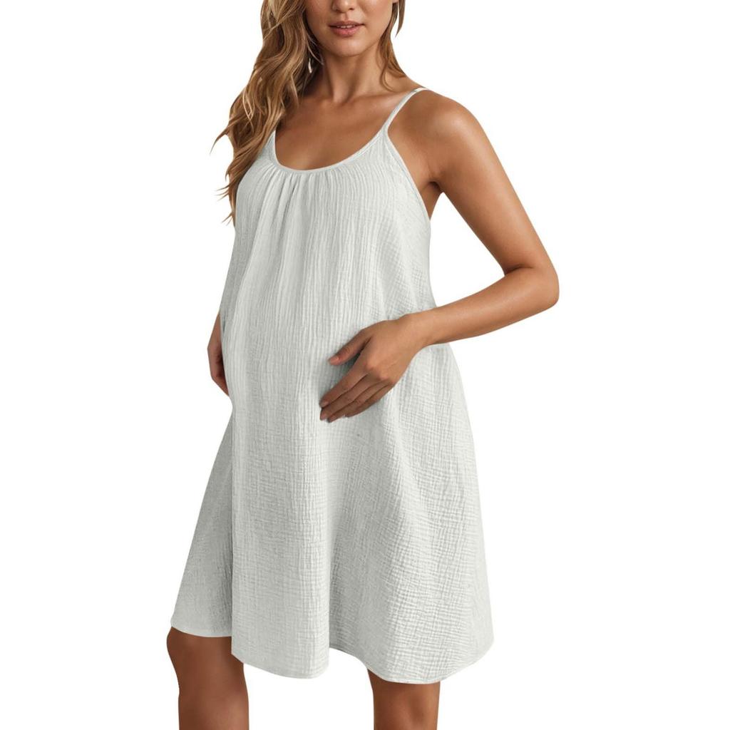 Camisola Casual e Fashion para Grávidas, Solta, Cor Sólida, Roupa de Dormir, Roupa de Casa, Vestido Regata