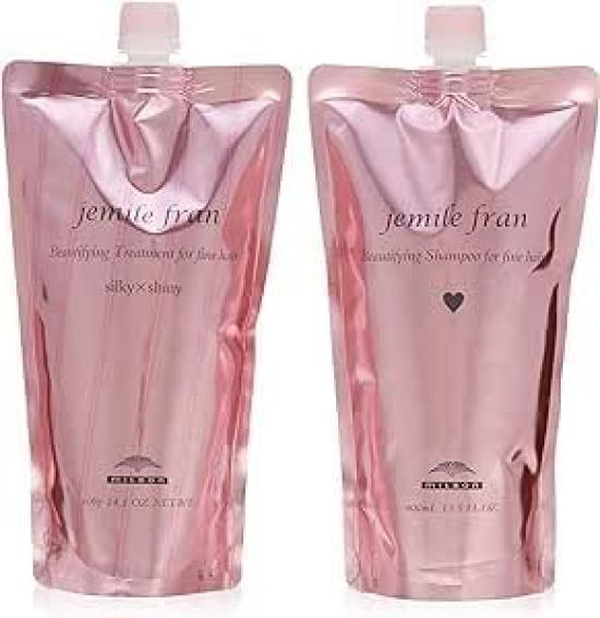 

Milbon Jemilefran Shampoo Heart H 400ml Treatment Silky Shiny 400g Refill Set with Original Pocket Tissues + розовый