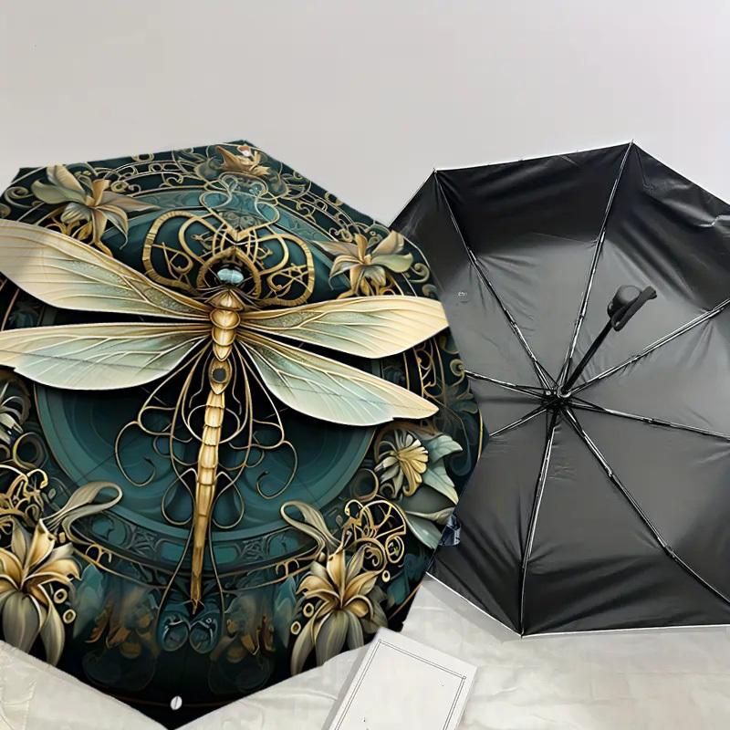 1PC Dragonfly Art Nouveau Automatic Open/Close Umbrella with Windproof, 8-Rib Sturdy Canopy, Durable Ribs, Fashionable Design1314A
