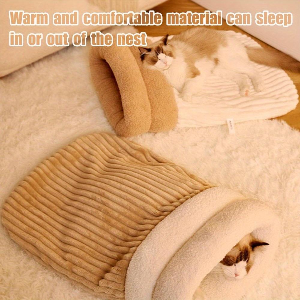 Katzen Winterschlafsack Weicher Plüsch Katzensack Selbsterwärmendes Katzenhöhlenbett für Wohnungskatzen Katzenverstecke 360°-Umschlag Haustier Kuschelsack