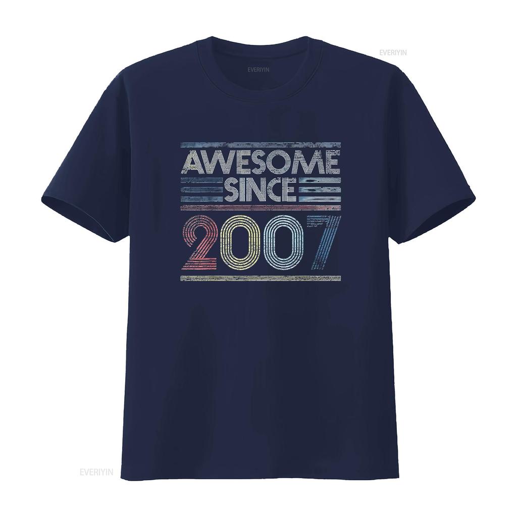 Womens Vintage 15Th Birthday s Awesome Since 2007 T Shirt Black 2XL vintage Washed Breathable Stylish Comfortable Unisex