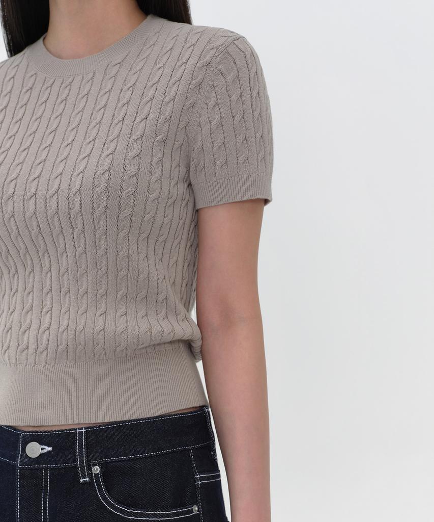 MUSINSA STANDARD WOMAN Women'S Cable Crew Neck Short Sleeve Knit [Light Warm Grey]