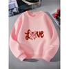 Kids Unisex Crewneck Sweatshirt, Knitted Texture Love Letter With Pink Heart Bow Print Soft Fleece Pullover For Kids Over 4 Years Old