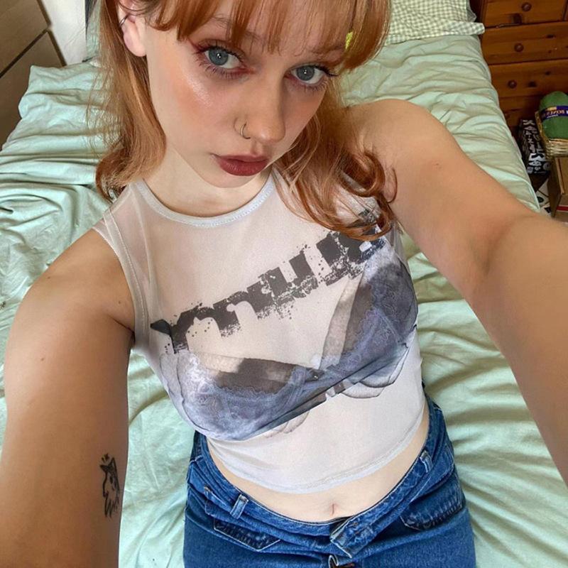 

Y2k Girl Fairycore топы на бретелях кокетка с принтом бабочки прозрачный сетчатый укороченный топ для женщин милые футболки с рисунком
