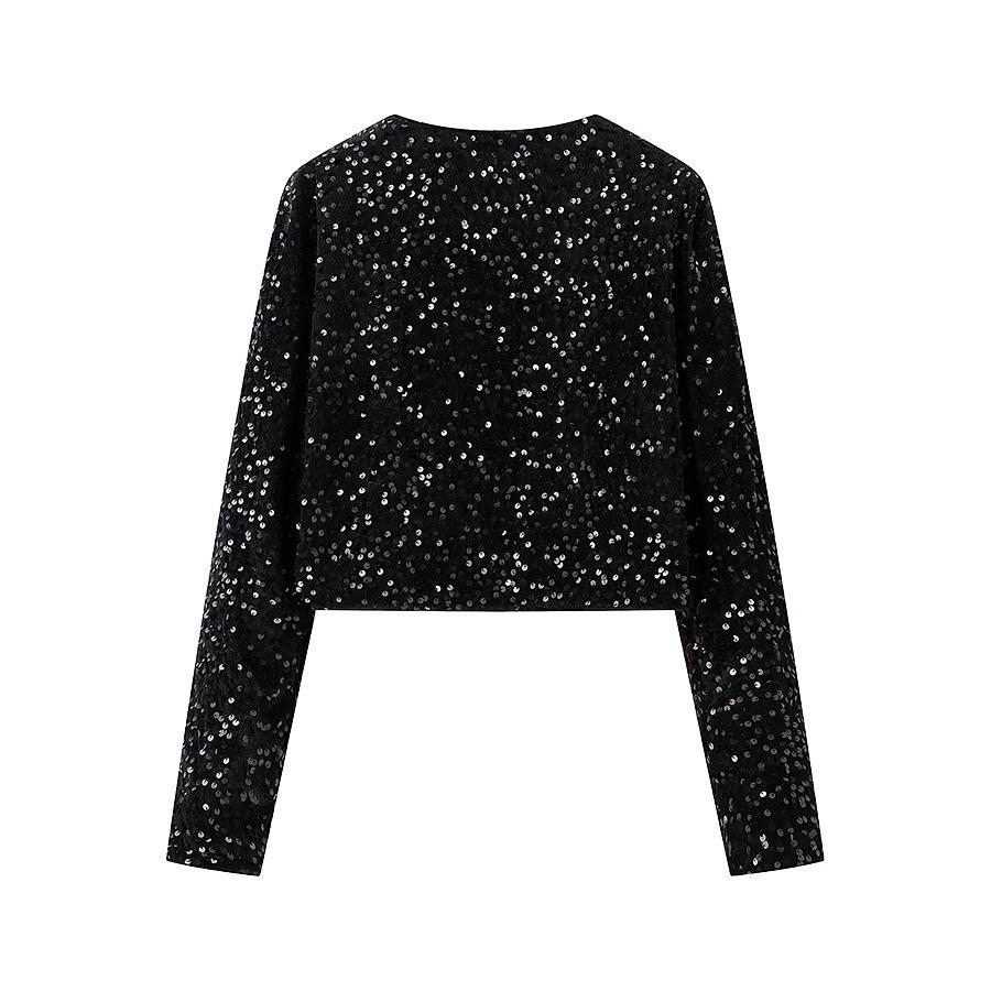 2025 Spring Women's European & American Style Versatile Bow Sequin Top