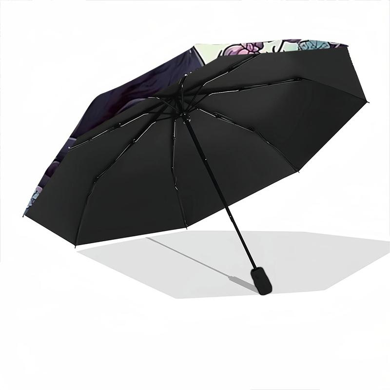 1 Stück Regenschirm mit Hexenkatzenmuster, modisch, personalisierbar, hochwertiger Faltschirm, ein Must-have für den Sommer, 8-Streben-Eisenrahmen, dreiteilig