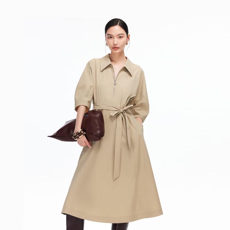 Veromoda Autumn 2025 Five-Point Sleeve Lapel Tie Solid Long Dress