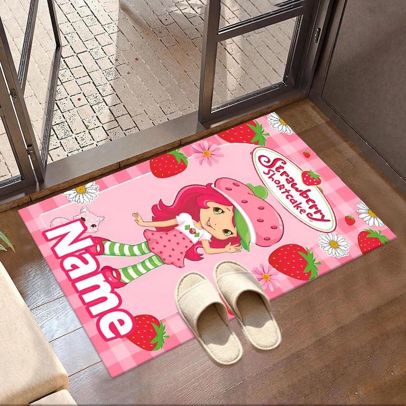 Custom Name Personalized Strawberry Shortcake Print Carpet, Versatile Home Decor Rug, for Playroom, Apartment, Balcony, Entryway, Hallway Gift