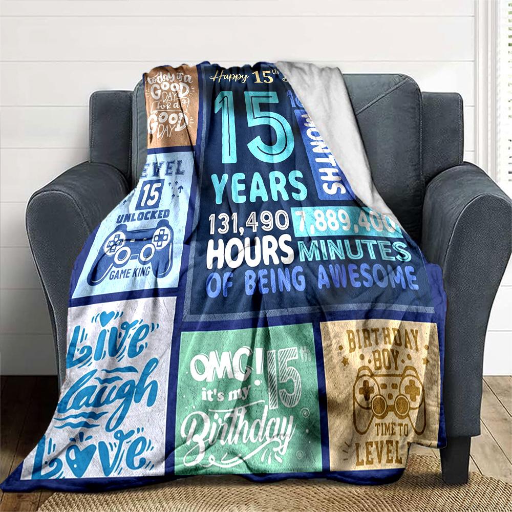 15Th Birthday Celebration Lightweight Blanket Ultra-Soft Great for Sofa Couch Office Bed Seasons Universal Versatile Accessory Gifts Y9