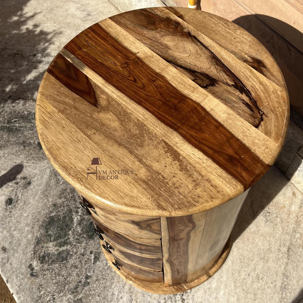 Wooden Round Nightstand | Solid Wood 3-Drawer Side Table, Wooden Chest of Drawer-Storage Desk Solid Wood Cupboard | Unique Drawer Dressers