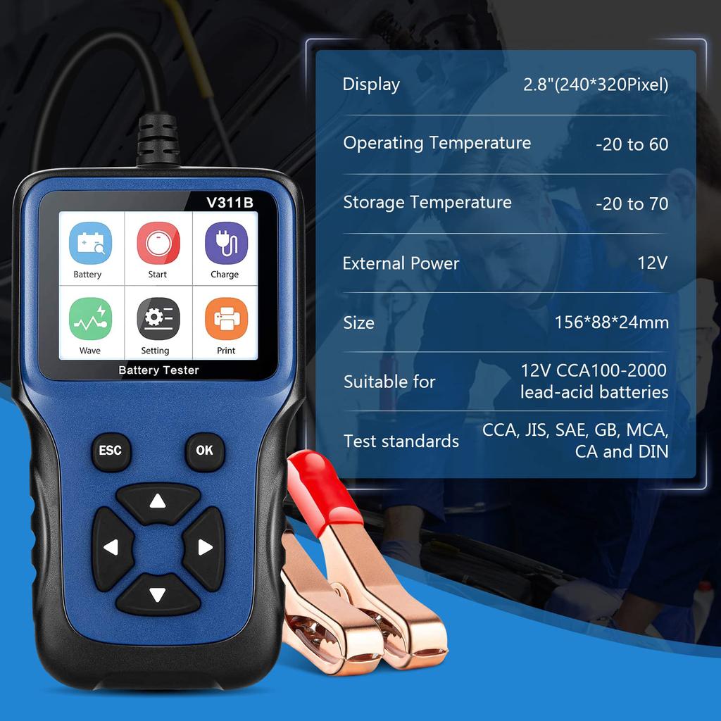 12V Car Battery Tester, 100-2000CCA Fast Accurate 12V Battery Load Tester, Digital Battery Analyzer for Car Truck Motorcycle ATV SUV Boat Yacht