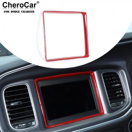Innenraum Armaturenbrett GPS-Navigation Rahmen Verkleidung Abdeckung Dekoration Rot Für Dodge Charger 15-21