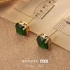 Green Square Crystal Vintage 925 Silver Earrings - Retro Luxury Studs for Women