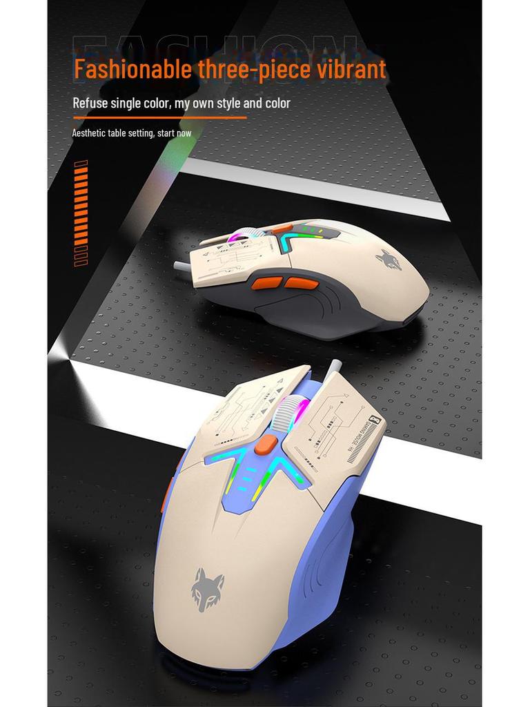 Silver Fox H6 Wired Gaming Mouse - Mecha Style, Three-Color, Multi-Use for Home, Office, and E-Sports.