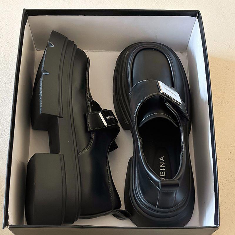 Black Loafers Women's Platform One Pedal 2025 Spring and Autumn New French Japanese JK with Skirt Height-increasing Small Leather Shoes