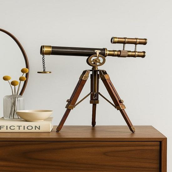 

1915 Викторианский латунный телескоп 35,56 см Морская подзорная труба с деревянным штативом Морской декор Коллекционный