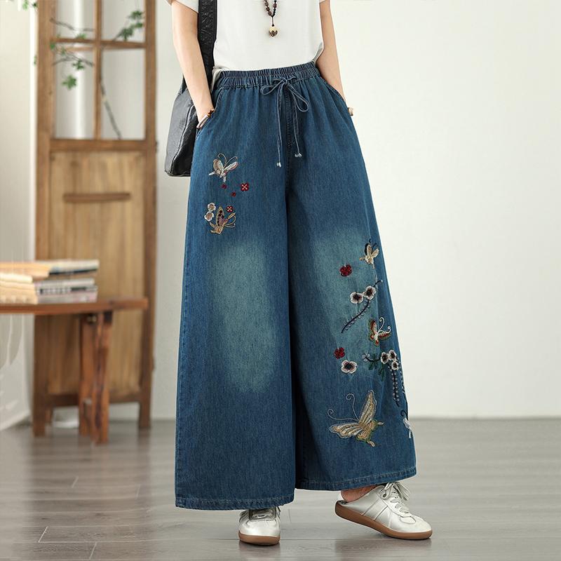 

DIMANAF 2025 New Summer Women Basic Jeans Harem Pants Casual Elastic Loose Denim Oversized Wide Leg Pants 2XL синий
