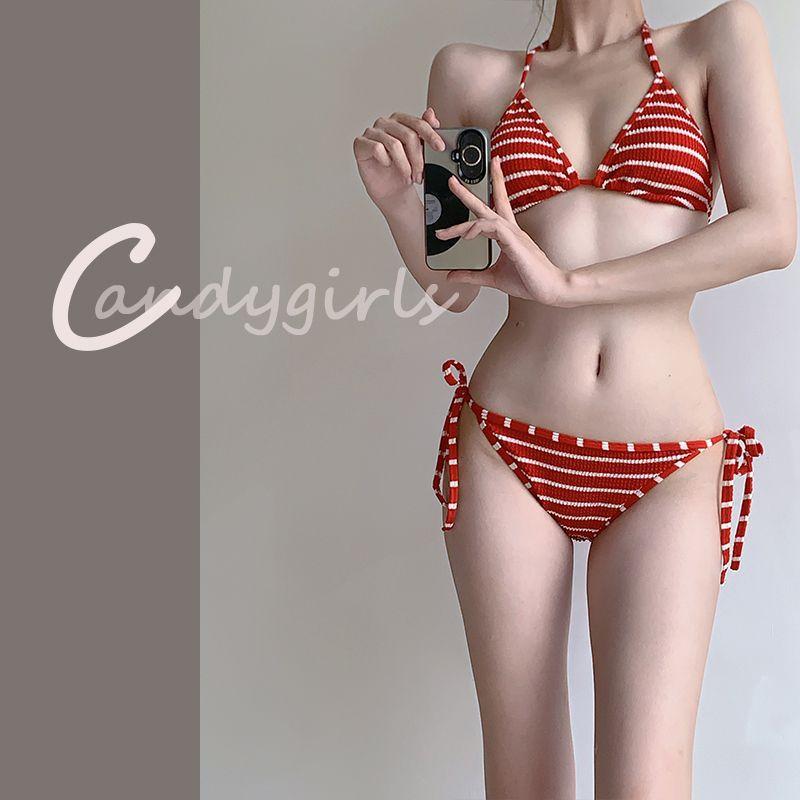 

Candygirls red striped swimsuit female hot spring split European and American sexy pure desire vacation style bikini S