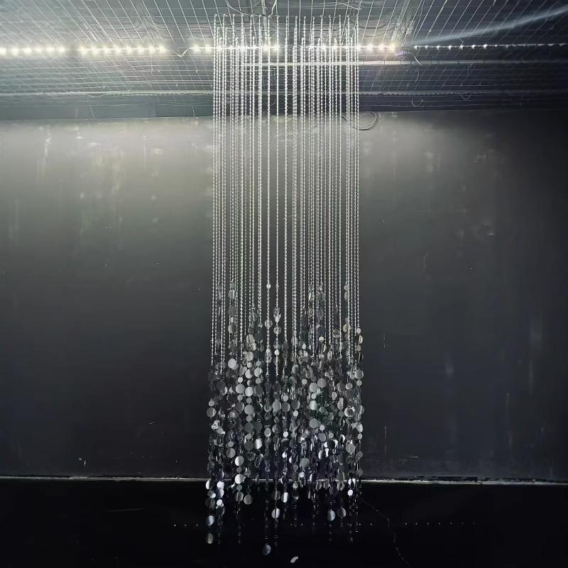 Acrylic Crystal Bead Curtain with Gold and Silver Sequin Pendants for Wedding and Banquet Hall Decor.