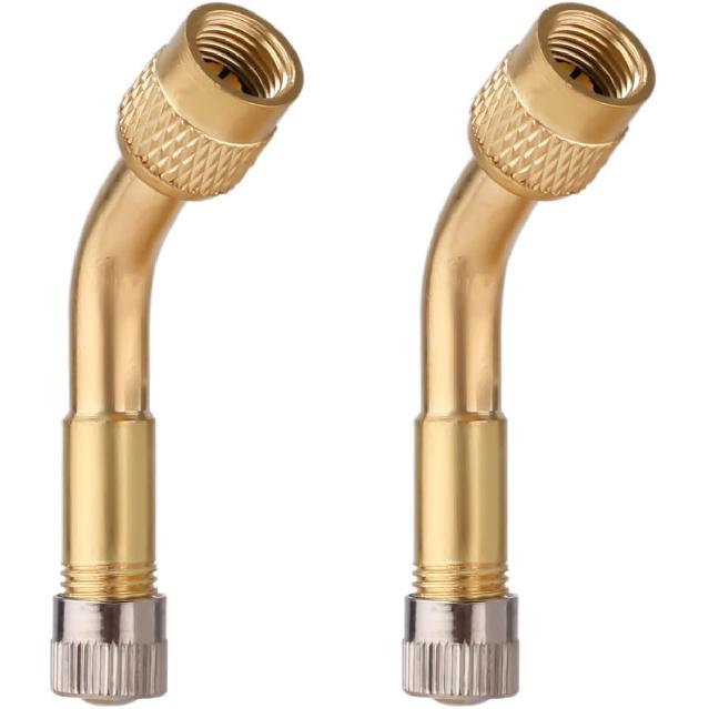 2pcs Tire Valve Extension, 45 Degree Tyre Inflator Valve Extension Adaptor Brass Tire Valve Stem Extenders Valve Stem Adapter for Cars Motorcycles