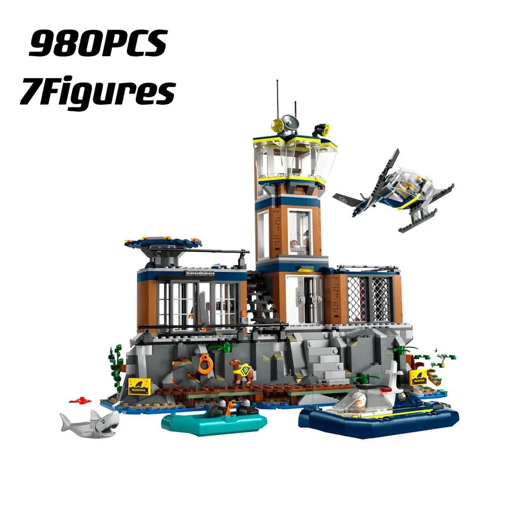 City Series 60419 Sea Prison Island Police Blocks With Speedboat, Moc Toy Gift For Kids Boys Girls Age 6-12