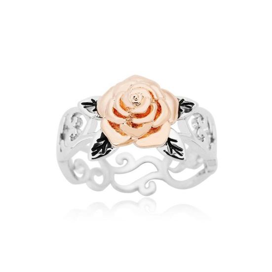 Elegant Two Tone Women Rose Flower Hollow Band Finger Ring Wedding Jewelry Gift