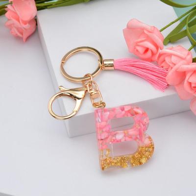 Jewelry Ornament Resin Material Glitter Keyring Alphabet Key Chain Bag Pendant Letter Keychain