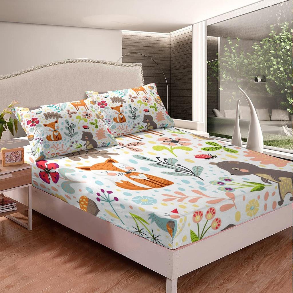 Cartoon Animal Cat Pattern Bed Hat Four-Piece Bedding Set Bedroom Dormitory Bedding Decoration