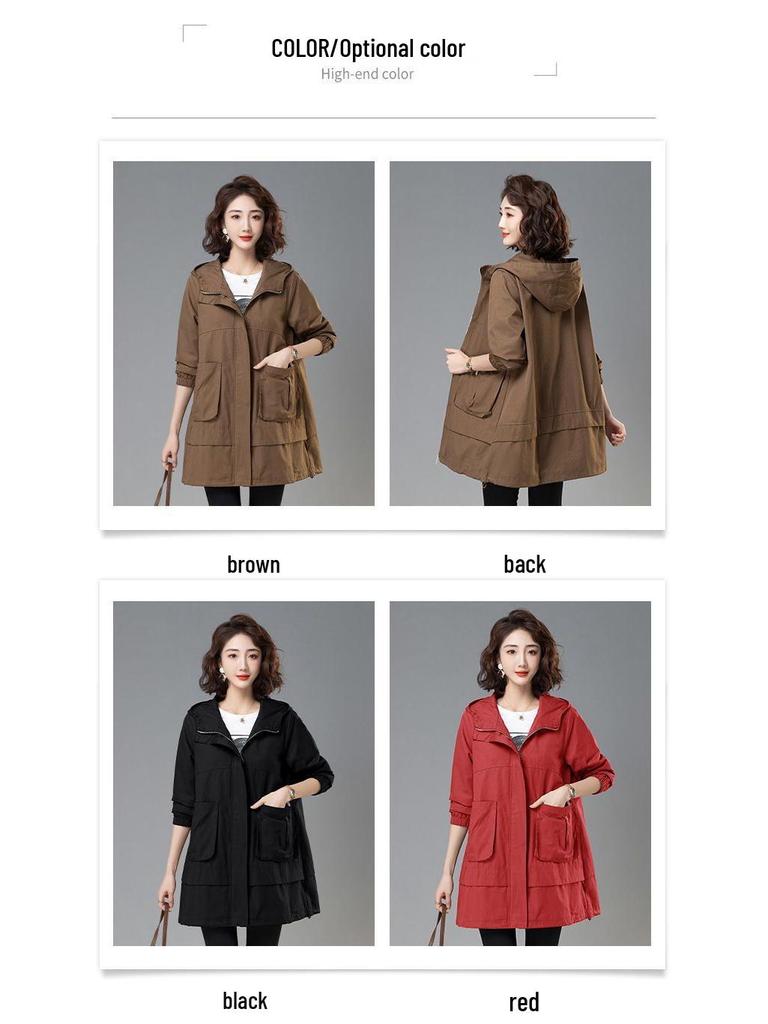 Korean Style Loose Mid-Length Trench Coat for Women, 2025 Spring/Autumn New Fashion for Middle-Aged Moms