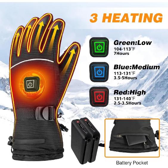 Heated Gloves for Men - Rechargeable Electric Battery Heated Gloves for Men and Women Touchscreen Winter Thermal Glove with 3 Heating Levels