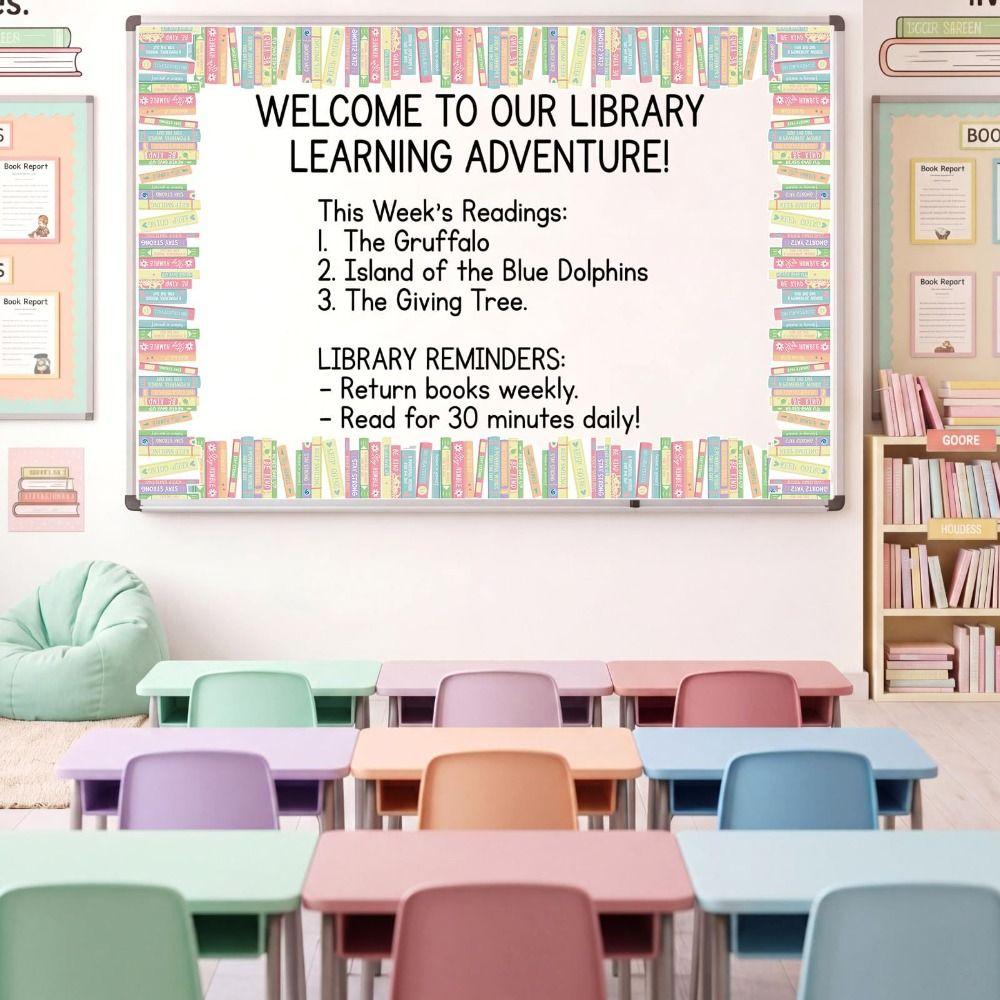 Book Pattern Border Sticker Roll Self Adhesive Classroom Border Sticker  Library Decor