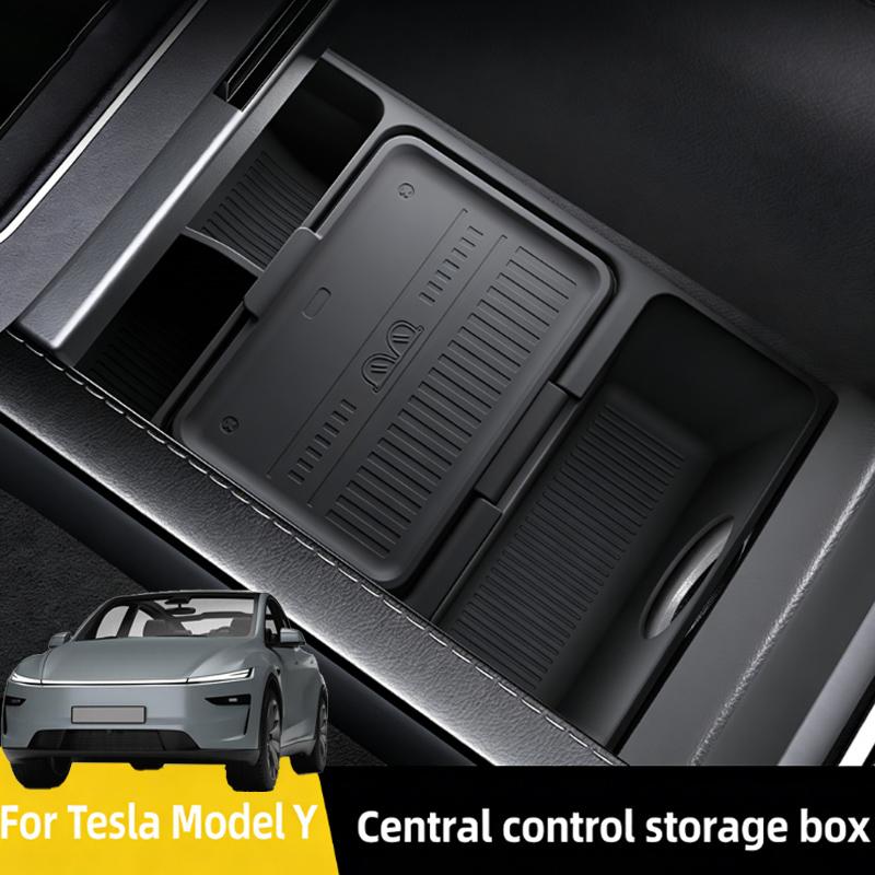 Center Console Storage Box For Tesla Model Y Juniper 2025+ Car Central Lower Layer Tray Silicone Organizer Accessories Tidying