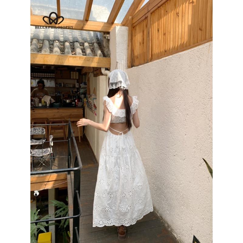 French Niche Design Hollow Crochet Dress Female Summer New Tea Break Temperament Fairy First Love Long Dress Casual Dress