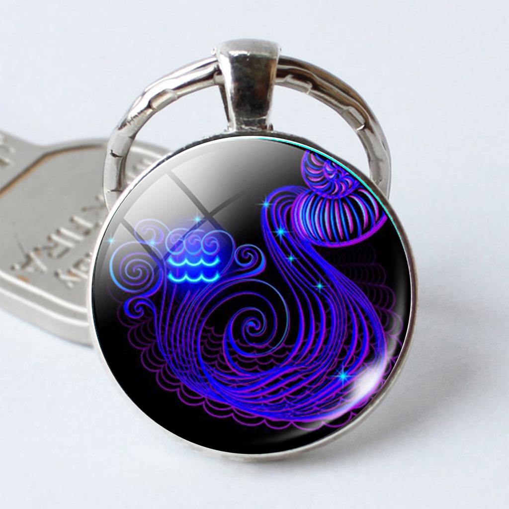 Key Chain Constellation Zodiac Sign Pendant Double Face Keyring Key Holder