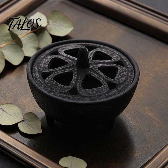 Industrial Style Ornament Vintage Tripod Incense Burner Holder with Lid, Cast Iron Burner, Metal Cauldron Black Matte Censer Censer, Cone Coil