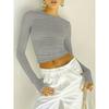Womens Slim Fit Solid Color Crew Neck Long Sleeve T-Shirt Casual Streetwear Top