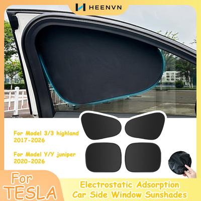 Heenvn Car Side Window Sunshade 4Pcs Electrostatic Adsorption For Tesla Model 3 Highland /Y Juniper 2025 Anti-UV Foldable