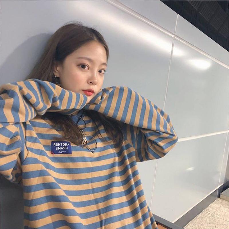 Women Casual Striped Loose Long Sleeve Pullover T Shirt