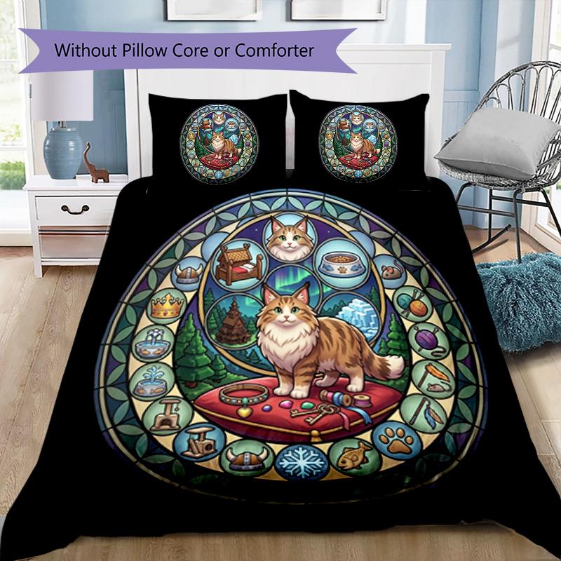 Cats Glass Fantasy Pattern Bedding,Quilt Set Quilt Cover Pillowcase Home Birthday Gift (1*duvet cover+2*pillowcase,without core)
