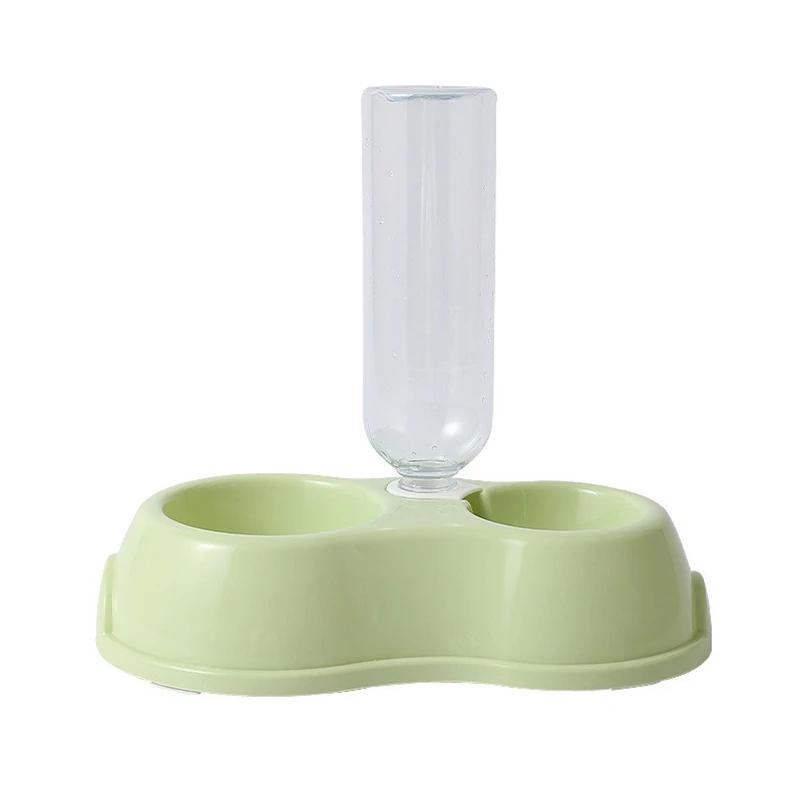 

2-in-1 Pet Cat Bowl Automatic Water Dispenser Feeder Dog Food Bowl with Drinking Bottle Raised Stand Double Bowls зелёный