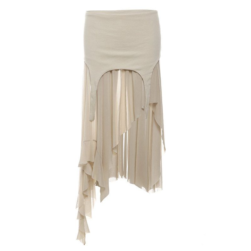 

2025 New Style Millennium Hot Girl Style Lightweight Asymmetrical Slit Skirt for Women, High-Waisted, Cropped, Slim Fit, Versatile Half Skirt Khaki One size fits all