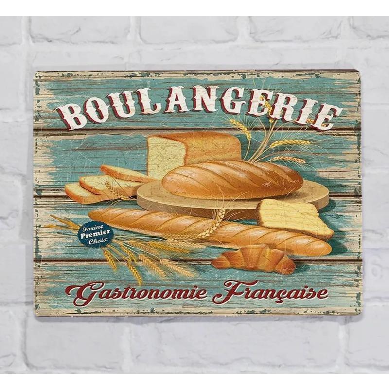 Bread Buns Baguettes Metal Art 30x20cm, Bakery Kitchen Wall Decor
