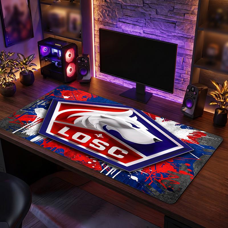 LOSC Lille FC Theme Pattern Mouse Pad, Soccer Logo Design XXL Gaming Desk Mat Non-Slip Computer Mouse Pad