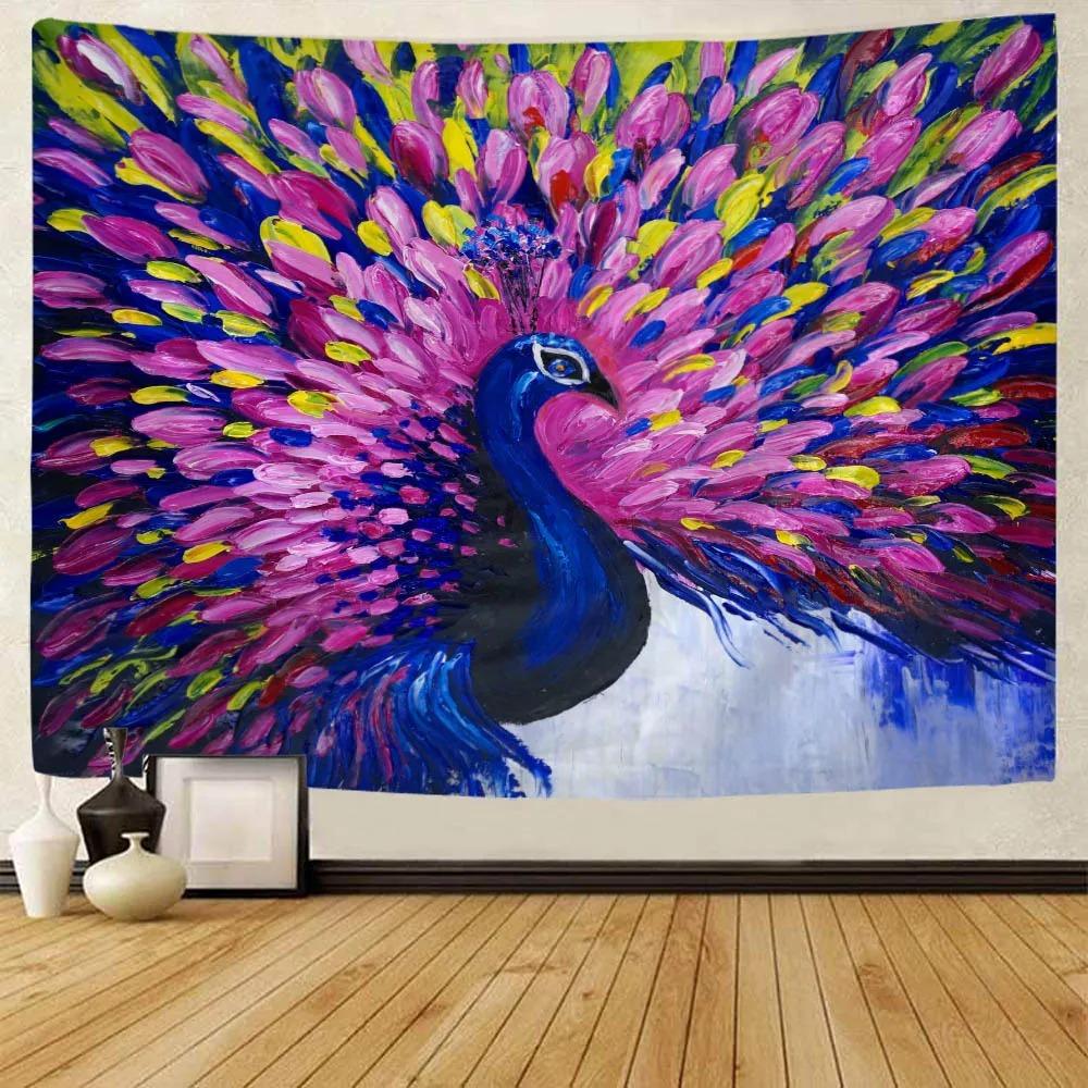 Peacock Trees Oil Painting Style Pattern Tapestry Home Wall Decoration Tapestry Bedroom Living Room Tapestry